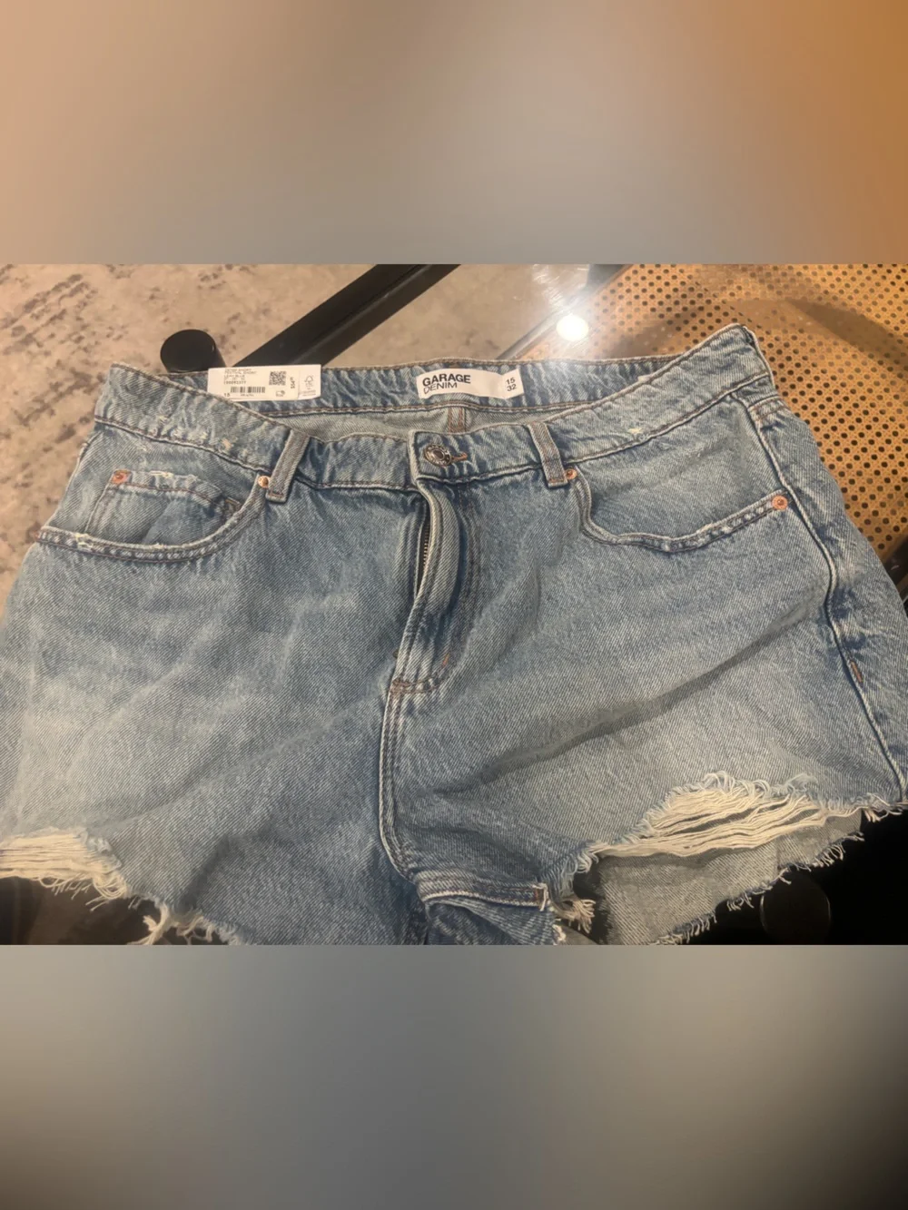 Garage Light Blue Distressed Denim Shorts